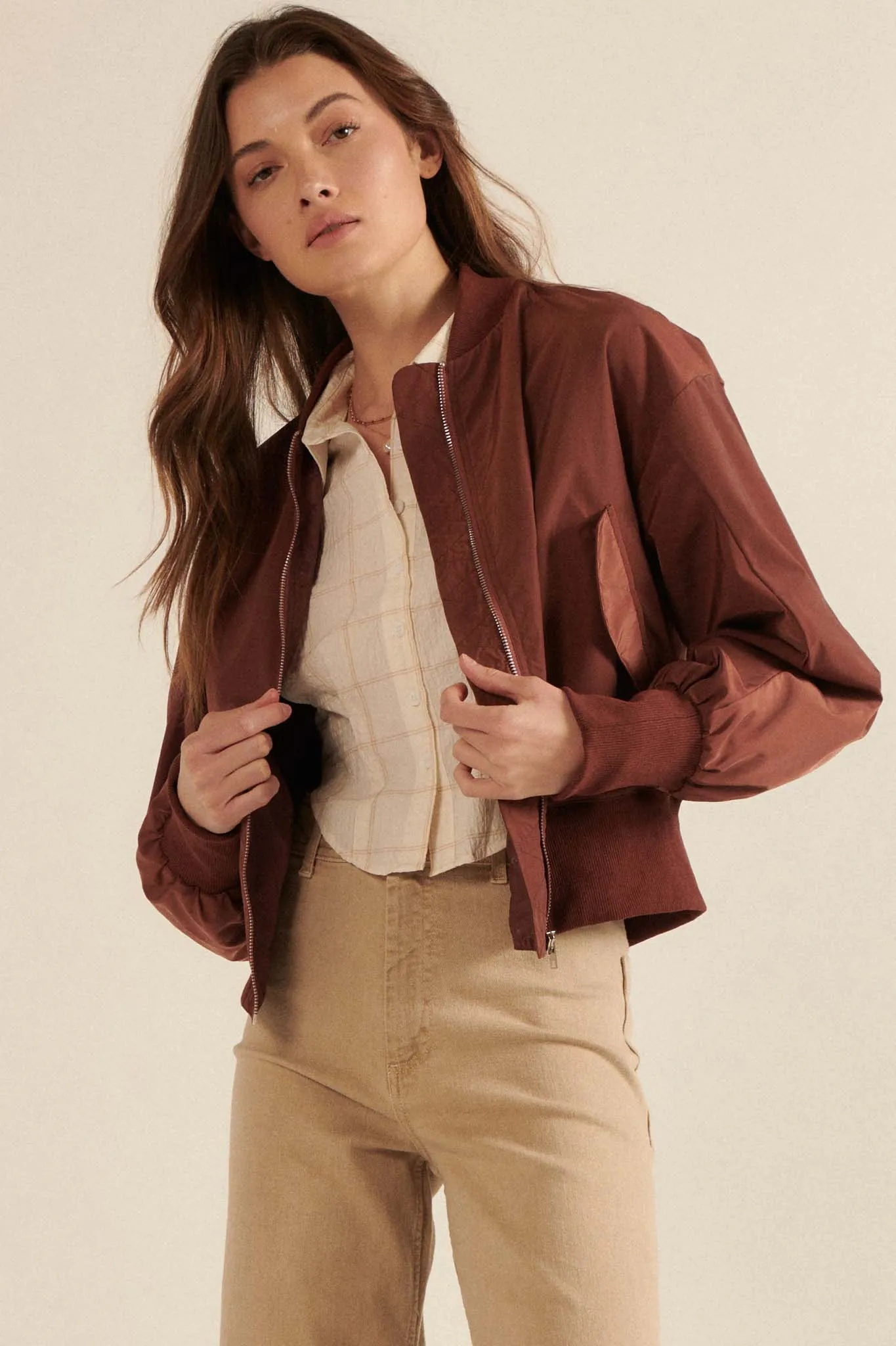 Taking Flight Ruched Bomber Jacket